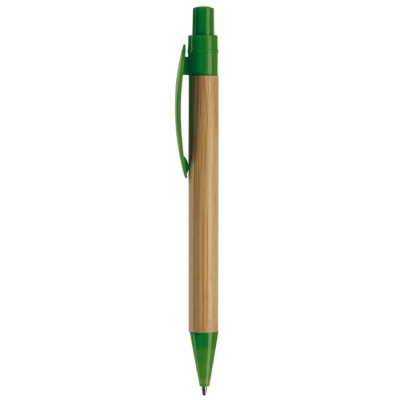 Bolígrafo ecológico hecho de babú con clip en forma de hoja color verde oscuro tercera vista