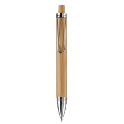 Bolígrafo pulsador de bambú con clip metálico de colores
