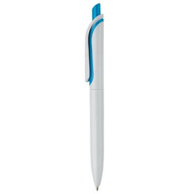 Bolígrafo de plástico blanco con pulsador en colores vivos hecho en EU