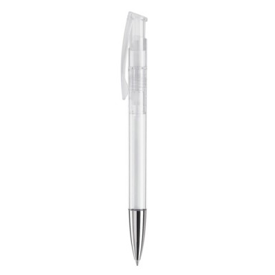 Bolígrafo de plástico transparente a color con punta metalizada