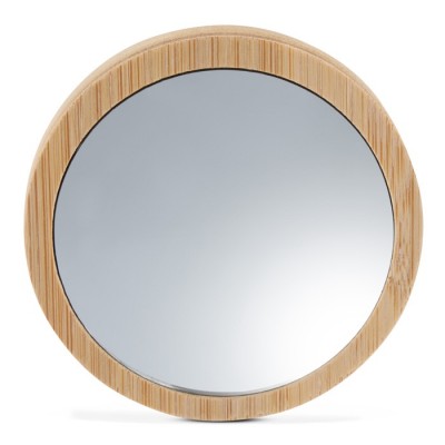 Espejo circular compacto ideal para viajes hecho de corcho