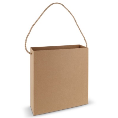 Bolsa cuadrada de cartón con asa larga de yute hecha en EU