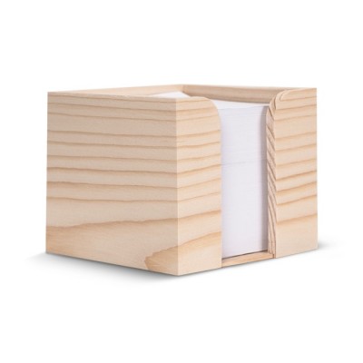 Cubo de 650 hojas de papel reciclado en caja de madera 10x10x8.5cm