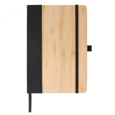 Cuaderno con tapa de bambú con borde vertical y cinta negra A5