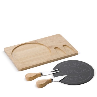 Tabla de madera especial para queso con dos cubiertos de acero