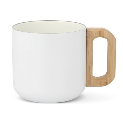 Taza de cerámica de doble pared con asa de apariencia bambú 330ml