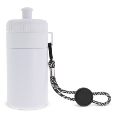 Bidón blanco libre de BPA con cordón de transporte 500ml